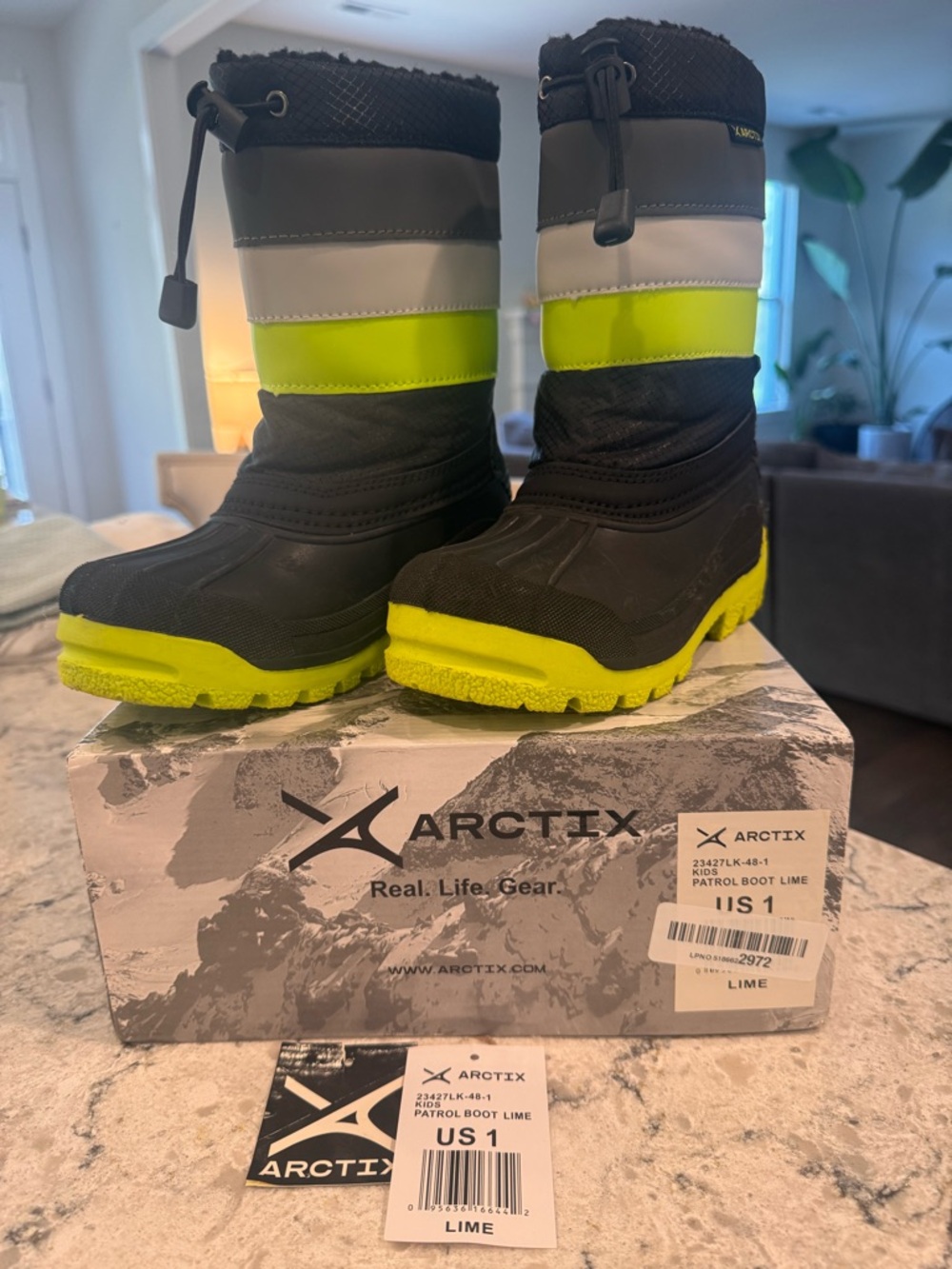 Arctix Lime and Black Kids Snow Boots with Reflective Gray Stripe